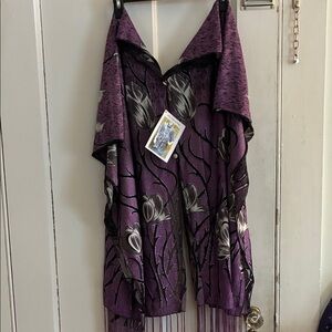 Purple Floral Shawl with Fringe
